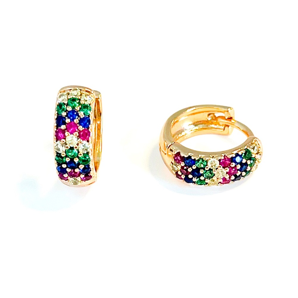 18k Huggie Multicolor Cubic Zirconia Hoop Earrings. Never Used